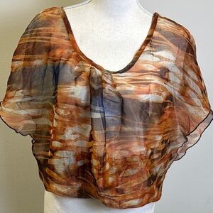 Tan and Brown Flutter Sleeve Crop Blouse Charlotte Russe